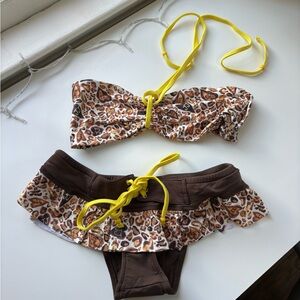 JJ swim never worn Leopard Print Bikini with Yellow Accents